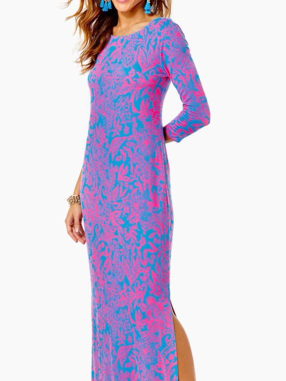 Lilly Pulitzer Morgan Maxi Aura Pink Leaf An Impression Dress XXS